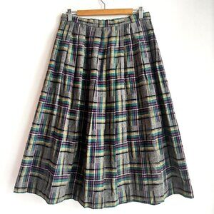 Jack Winter Grey Purple Green Wool Pleated Midi Skirt M